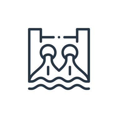 Hidroelektrik güç vektör simgesi. Hidrolik güç düzenlenebilir felç. Web ve mobil uygulamalarda, logoda ve yazılı medyada kullanılmak üzere hidro güç doğrusal sembolü. İnce çizgili çizim. Vektör izole çizimi.