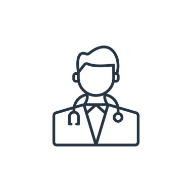 Doktor vektör ikonu. Doktor düzeltilebilir felç. İnternet ve mobil uygulamalarda kullanım için doktor doğrusal sembolü, logo, yazdırma medyası. İnce çizgili çizim. Vektör izole çizimi.