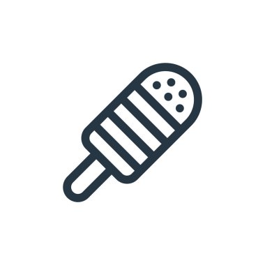 dondurma çubuğu vektör simgesi. Dondurma çubuğuyla oynanabilir vuruş. Dondurma çubuğu lineer sembolü web ve mobil uygulamalar, logo, yazdırma medyası için. İnce çizgili çizim. Vektör izole çizimi.