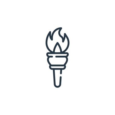 Meşale vektör simgesi. Fenerle düzenlenebilir felç. Web ve mobil uygulamalarda, logoda ve yazılı medyada kullanmak için doğrusal meşale sembolü. İnce çizgili çizim. Vektör izole çizimi.