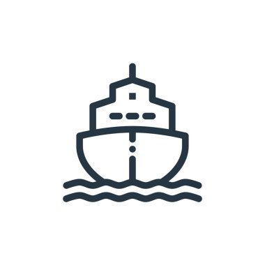 Gemi vektör simgesi. Düzenlenebilir felç. Web ve mobil uygulamalarda kullanmak için gemi lineer sembolü, logo, yazdırma medyası. İnce çizgili çizim. Vektör izole çizimi.