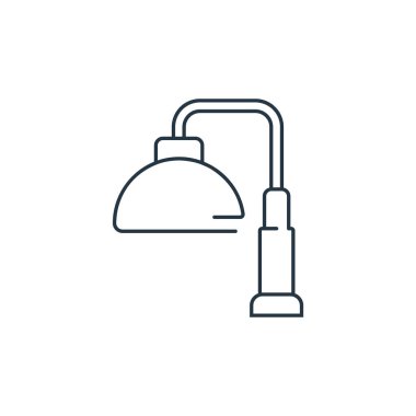 Masa lambası vektör simgesi. Masa lambası inmesi. Web ve mobil uygulamalarda kullanmak için masa lambası lineer sembolü, logo, yazdırma ortamı. İnce çizgili çizim. Vektör izole çizimi.
