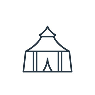 çadır vektör simgesi. Kurgulanabilir çadır felci. İnternet ve mobil uygulamalarda kullanım için çadır lineer sembolü, logo, yazdırma medyası. İnce çizgili çizim. Vektör izole çizimi.