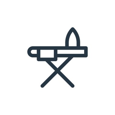 Ütü masası vektör simgesi. Düzeltilebilir ütü tahtası vuruşu. Web ve mobil uygulamalar, logo ve yazdırma medyasında kullanmak için pano doğrusal sembolü ütüleme. İnce çizgili çizim. Vektör izole çizimi.