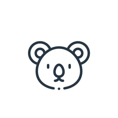 Koala vektör simgesi. Yenebilir koala vuruşu. İnternet ve mobil uygulamalarda, logoda ve yazılı medyada kullanmak için koala doğrusal sembolü. İnce çizgili çizim. Vektör izole çizimi.
