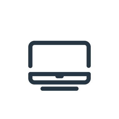 Bilgisayar vektör simgesi. Bilgisayarda düzenlenebilir felç. İnternet ve mobil uygulamalarda, logoda, yazıcı ortamında kullanmak için bilgisayar doğrusal sembolü. İnce çizgili çizim. Vektör izole çizimi.