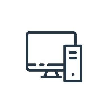 Bilgisayar vektör simgesi. Bilgisayarda düzenlenebilir felç. İnternet ve mobil uygulamalarda, logoda, yazıcı ortamında kullanmak için bilgisayar doğrusal sembolü. İnce çizgili çizim. Vektör izole çizimi.