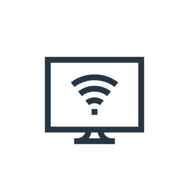 akıllı TV vektör simgesi. Kurgulanabilir akıllı televizyon felci. İnternet ve mobil uygulamalarda kullanmak için akıllı TV lineer sembolü, logo, yazdırma medyası. İnce çizgili çizim. Vektör izole çizimi.