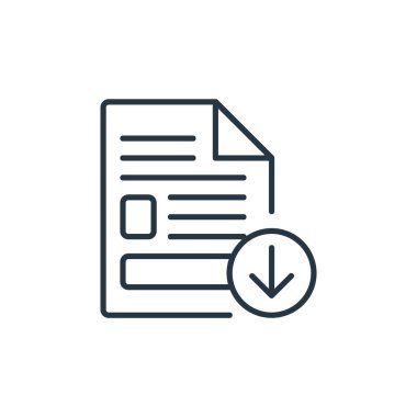 Vektör simgesi indir. İndirilebilir felç. Web ve mobil uygulamalarda kullanmak için doğrusal sembol indir, logo, yazdırma ortamı. İnce çizgili çizim. Vektör izole çizimi.