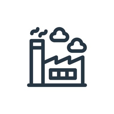 Fabrika vektör simgesi. Fabrika düzenlenebilir felç. Web ve mobil uygulamalarda, logoda ve yazılı medyada kullanılmak üzere fabrika doğrusal sembolü. İnce çizgili çizim. Vektör izole çizimi.