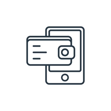 dijital cüzdan vektör simgesi. dijital cüzdan darbesi. İnternet ve mobil uygulamalarda kullanmak için dijital cüzdan doğrusal sembolü, logo, yazdırma ortamı. İnce çizgili çizim. Vektör izole çizimi.