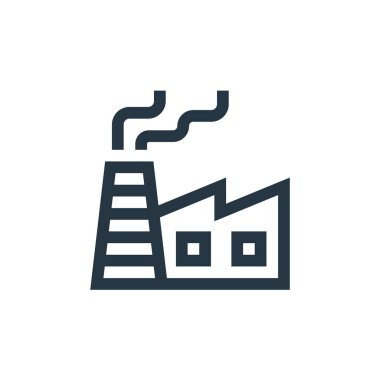 Fabrika vektör simgesi. Fabrika düzenlenebilir felç. Web ve mobil uygulamalarda, logoda ve yazılı medyada kullanılmak üzere fabrika doğrusal sembolü. İnce çizgili çizim. Vektör izole çizimi.