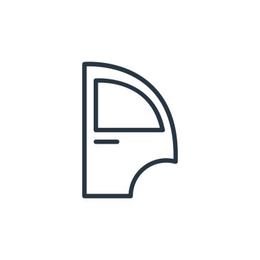 Araba kapısı vektör simgesi. Araba kapısı açılabilir inme. Web ve mobil uygulamalarda, logoda ve yazılı medyada kullanım için araba kapısı lineer sembolü. İnce çizgili çizim. Vektör izole çizimi.