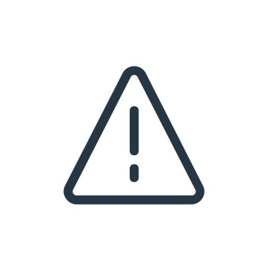 Uyarı vektör simgesi. Dikkat çekici felç. Web ve mobil uygulamalarda, logoda ve yazılı medyada kullanım için doğrusal uyarı sembolü. İnce çizgili çizim. Vektör izole çizimi.