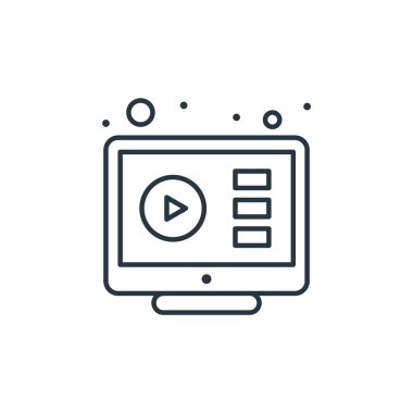 Video oynatıcı vektör simgesi. Video oynatıcı, düzenlenebilir vuruş. Web ve mobil uygulamalarda kullanmak için video oynatıcı doğrusal sembol, logo, yazdırma ortamı. İnce çizgili çizim. Vektör izole çizimi.