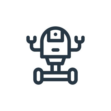 uzay robot vektör simgesi. Uzay robotu gibi. Web ve mobil uygulamalarda kullanmak için uzay robotu lineer sembolü, logo, yazdırma medyası. İnce çizgili çizim. Vektör izole çizimi.