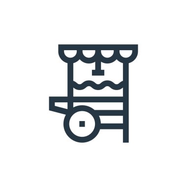 Patlamış mısır arabası vektör simgesi. Patlamış mısır arabası, düzenlenebilir felç. İnternet ve mobil uygulamalarda, logoda ve yazılı medyada kullanılmak üzere patlamış mısır arabasının lineer sembolü. İnce çizgili çizim. Vektör izole çizimi.