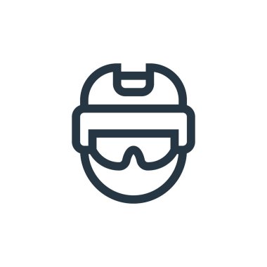 Kask vektör simgesi. Kask değiştirilebilir felç. Web ve mobil uygulamalarda kullanmak için miğfer doğrusal sembolü, logo, yazdırma medyası. İnce çizgili çizim. Vektör izole çizimi.