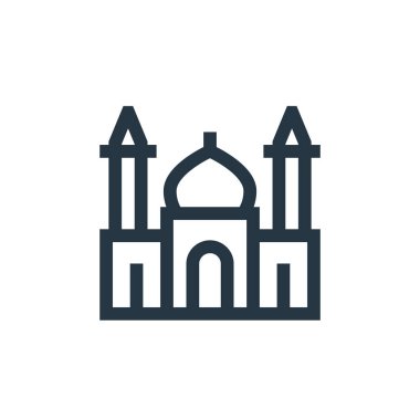 Cami vektör simgesi. Cami kurgulanabilir vuruşu. Web ve mobil uygulamalarda kullanmak için cami doğrusal sembolü, logo, yazdırma medyası. İnce çizgili çizim. Vektör izole çizimi.