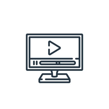 Video oynatıcı vektör simgesi. Video oynatıcı, düzenlenebilir vuruş. Web ve mobil uygulamalarda kullanmak için video oynatıcı doğrusal sembol, logo, yazdırma ortamı. İnce çizgili çizim. Vektör izole çizimi.