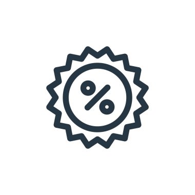 İndirim vektörü simgesi. İndirimli düzenlenebilir vuruş. Web ve mobil uygulamalarda, logoda ve yazılı medyada kullanım için indirimli doğrusal sembol. İnce çizgili çizim. Vektör izole çizimi.