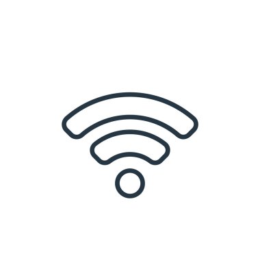 Wi-Fi sinyal vektör simgesi. Kablosuz bağlantı kurulabilir felç. İnternet ve mobil uygulamalarda, logoda, yazıcı ortamında kullanmak için kablosuz sinyal lineer sembolü. İnce çizgili çizim. Vektör izole çizimi.