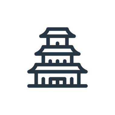 pagoda vektör simgesi. Pagoda 'ya inme indi. pagoda lineer sembolü web ve mobil uygulamalarda, logoda, yazıcı ortamında kullanılır. İnce çizgili çizim. Vektör izole çizimi.