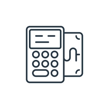 Hesap makinesi vektör simgesi. Hesap makinesi, düzeltilebilir vuruş. Web ve mobil uygulamalarda kullanmak için hesap makinesi doğrusal sembolü, logo, yazdırma ortamı. İnce çizgili çizim. Vektör izole çizimi.