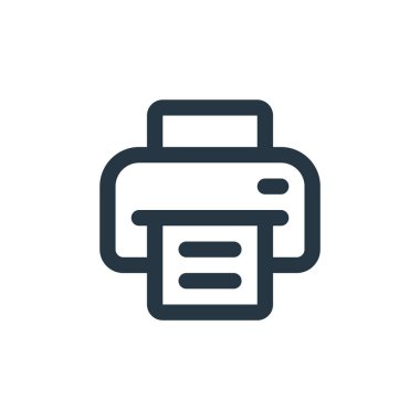 Yazıcı vektör simgesi beyaz arkaplanda izole edildi. Web sitesi tasarımı ve mobil için ince satır yazıcı simgesi, uygulama geliştirme. İnce satır yazıcı ana hatları ikon vektör illüstrasyonu