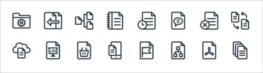 document and files line icons. linear set. quality vector line set such as file, analytics, file, file, chart, clipart