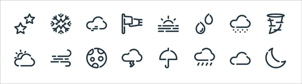 Symbole Der Wetterlinie Lineares Set Qualitätsvektorliniensatz Wie Halbmond Regen Strom — Stockvektor