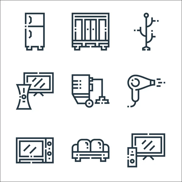 Dentro Los Iconos Línea Casa Conjunto Lineal Set Línea Vectorial — Vector de stock