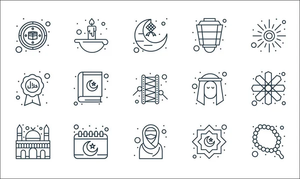 Islam Ramadán Iconos Línea Conjunto Lineal Conjunto Línea Vectorial Calidad — Vector de stock