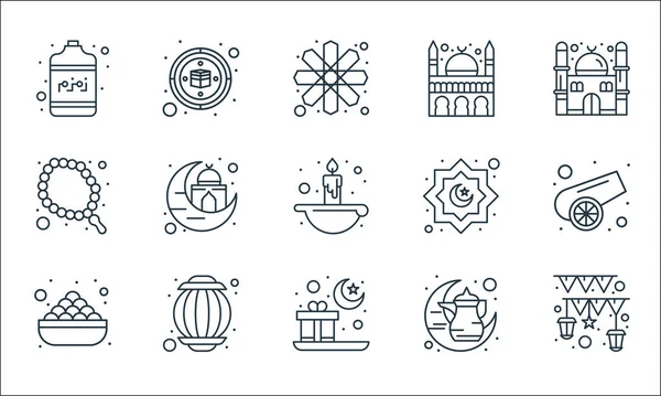 Islam Ramadán Iconos Línea Conjunto Lineal Conjunto Línea Vectorial Calidad — Vector de stock