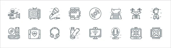 Dispositivos Tecnologia Ícones Linha Conjunto Linear Qualidade Conjunto Linha Vetorial —  Vetores de Stock