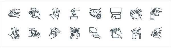 Hände Waschen Linie Symbole Lineares Set Qualitätsvektorleitungsset Wie Händewaschen Händewaschen — Stockvektor