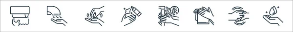 Lavar Mãos Ícones Linha Conjunto Linear Linha Vetorial Qualidade Definida —  Vetores de Stock