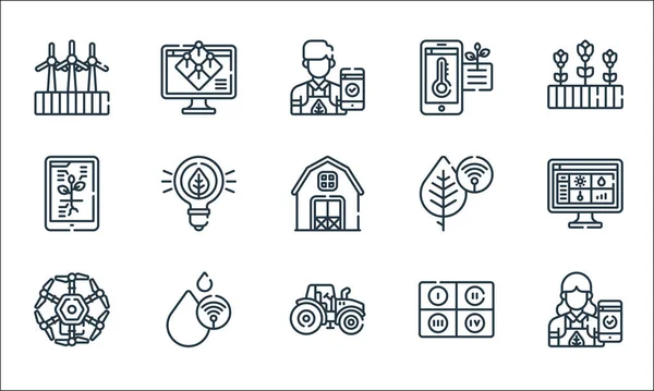 Iconos Línea Granja Inteligente Conjunto Lineal Conjunto Línea Vectores Calidad — Vector de stock