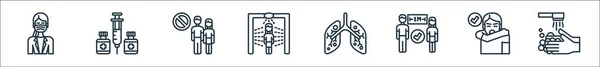 Symbole Für Virenübertragungsleitungen Lineares Set Qualitätsvektorleitungsset Wie Händewaschen Husten Entfernung — Stockvektor