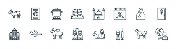 Iconos Línea Eid Adha Conjunto Lineal Conjunto Línea Vectorial Calidad — Archivo Imágenes Vectoriales
