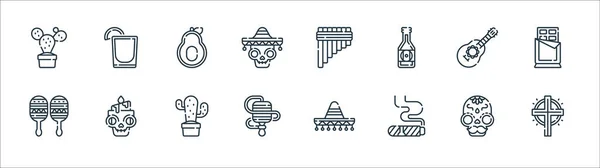 Iconos Línea Mexicana Conjunto Lineal Conjunto Línea Vectorial Calidad Como — Vector de stock