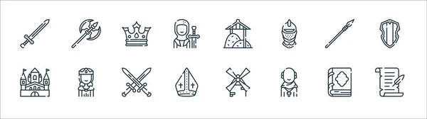 Medieval Times Line Icons Linear Set Quality Vector Line Set — Stock Vector