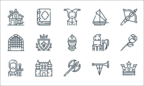 Medieval Times Line Icons Linear Set Quality Vector Line Set — Stock Vector