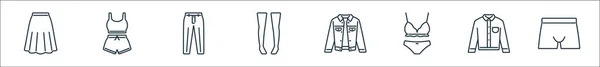Ρούχα Και Ρούχα Εικονίδια Γραμμή Γραμμικό Σύνολο Ποιότητα Vector Line — Διανυσματικό Αρχείο