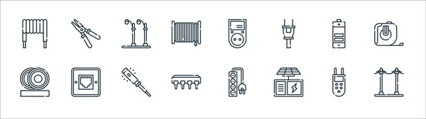 Elektriker Werkzeuge Und Linien Symbole Lineares Set Qualitätsvektorleitungsset Wie Strommast — Stockvektor