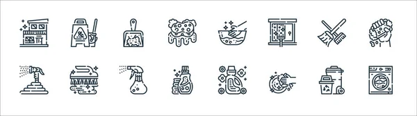 Línea Limpieza Iconos Conjunto Lineal Conjunto Línea Vectorial Calidad Como — Vector de stock