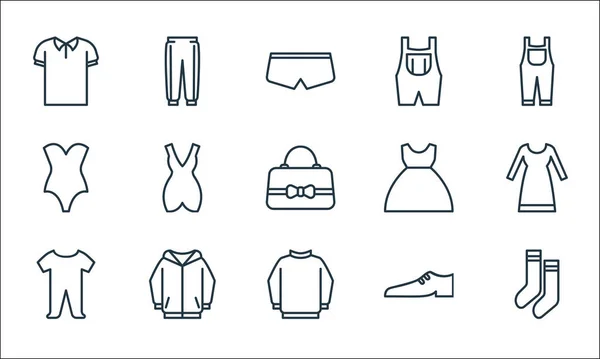 Línea Vestuario Iconos Conjunto Lineal Conjunto Línea Vectorial Calidad Como — Vector de stock