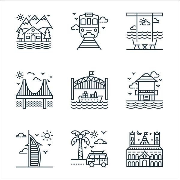 Iconos Línea Turismo Conjunto Lineal Conjunto Línea Vectorial Calidad Como — Vector de stock