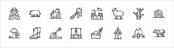 Village Line Icons Linear Set Quality Vector Line Set Cow — Stock Vector