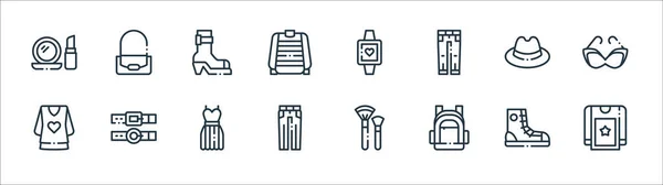 Iconos Línea Moda Conjunto Lineal Conjunto Línea Vectorial Calidad Como — Vector de stock